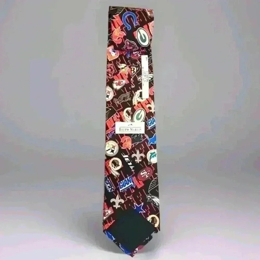 VTG 1996 Ralph Marlin NFL Logo Update Men's Necktie Novelty Football Collage
